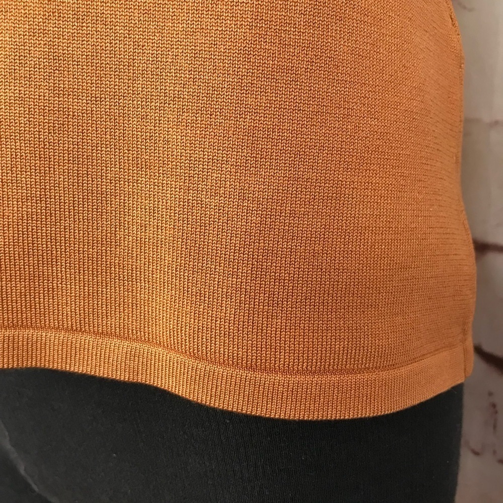 JONES NY PETITE MEDIUM Silk fine ribbed knit caramel brown short sleeve top MP - Picture 8 of 12